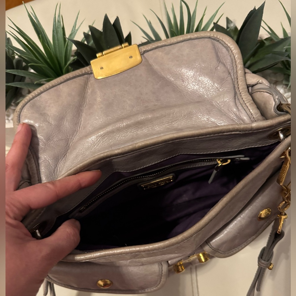 Miu Miu Gray Leather Handbag with Gold Accents - Picture 13 of 14
